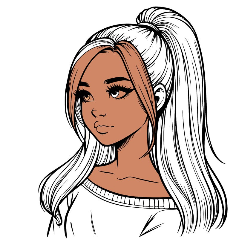 realistic girl with a high ponytail