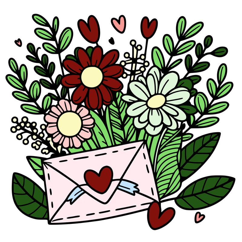 flowers with a love letter