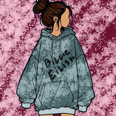 realistic girl with a oversized sweatshirt on and a bun