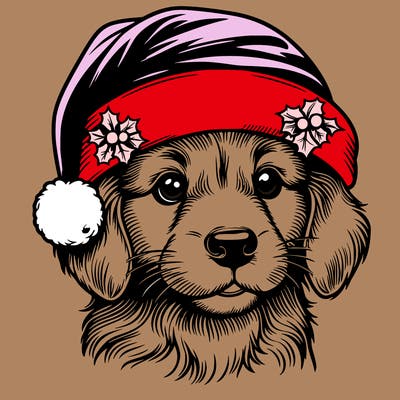 realistic dog wearing a santa hat