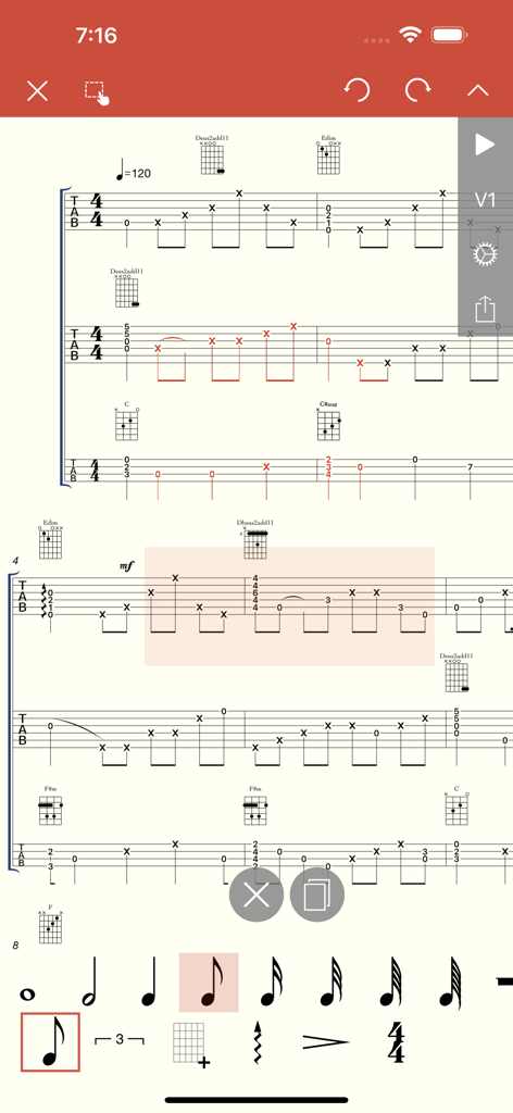 Guitar Notation Pro - Guitar tabs and sheet music editor interface with chord diagrams