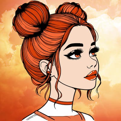 realistic girl with buns on the top of her head
