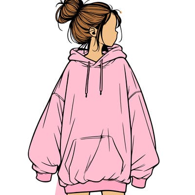 realistic girl with a oversized sweatshirt on and a bun