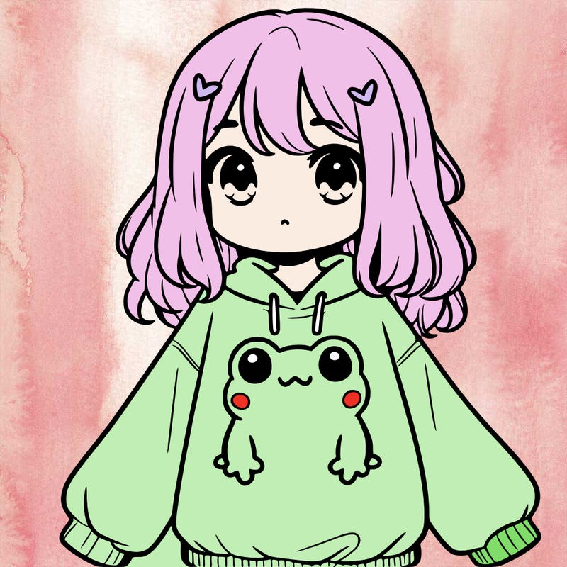 girl wearing frogging sweatshirt