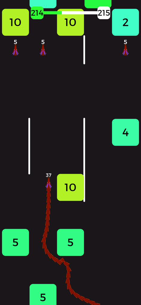 Snake VS Block - Una serpiente roja navegando a través de bloques numerados en el juego móvil Snake VS Block.