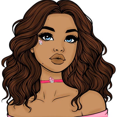 realistic girl with wavy hair and lips