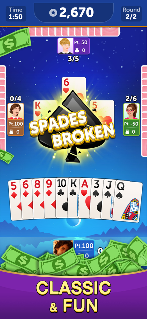 Spades Cash 2: Real Money Game - Spades Cash 2 mobile game interface showing classic card gameplay and cash rewards