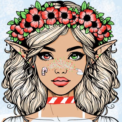 realistic female elf with flower crown