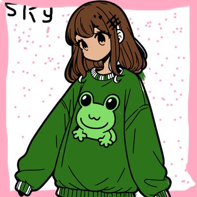 girl wearing frogging sweatshirt