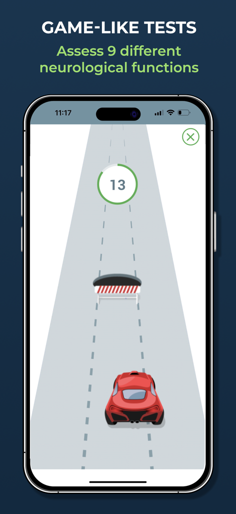 HitCheck: Cognitive Assessment - Ein spielähnlicher neurologischer Test in der HitCheck-App zur Beurteilung der Gehirngesundheit.