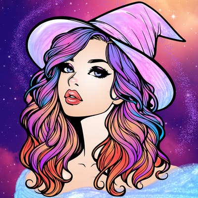 realistic witch girl with wavy hair and lips