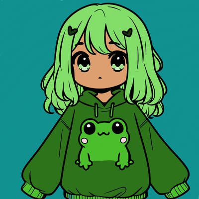 girl wearing frogging sweatshirt