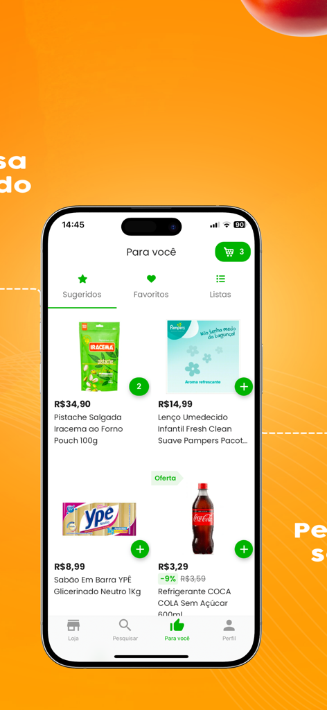 Super Lagoa - Super Lagoa mobile app interface showing personalized grocery product suggestions