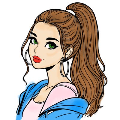 realistic girl with a high ponytail