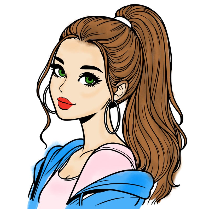 realistic girl with a high ponytail