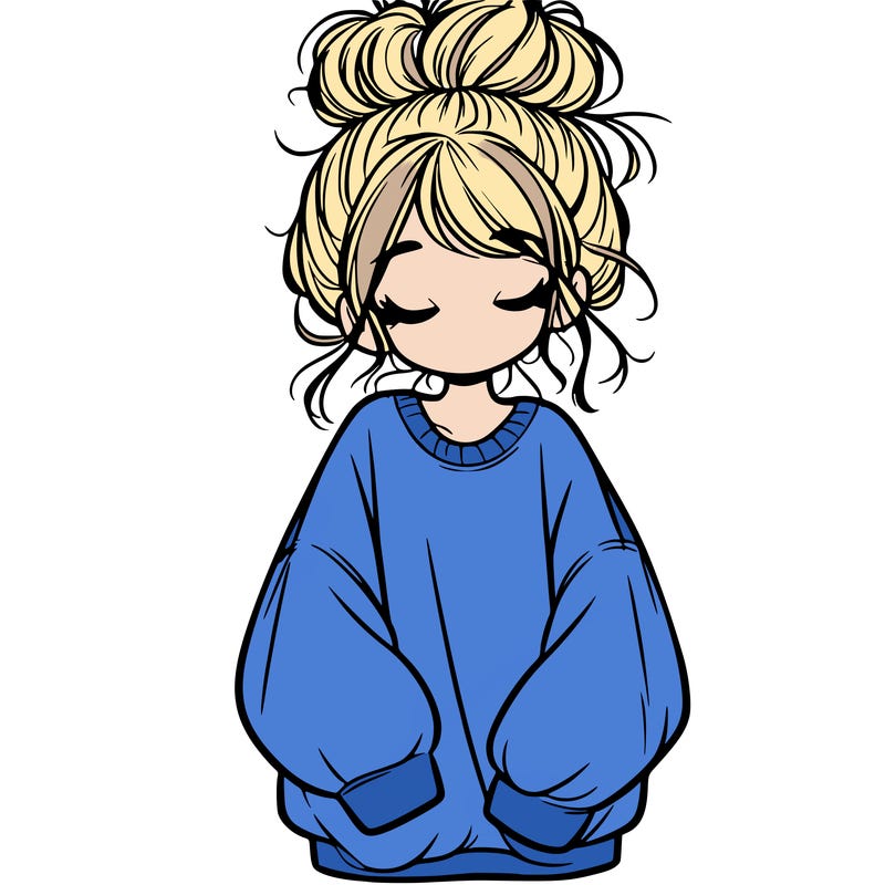 girl with baggy sweatshirt and messy bun