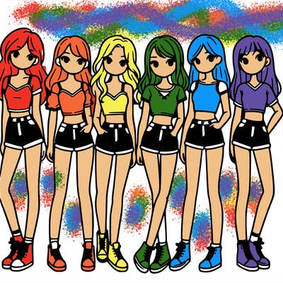 a group of girls wearing crop tops and shorts