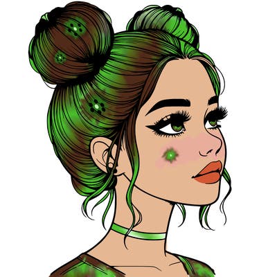 realistic girl with buns on the top of her head