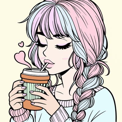 realistic girl drinking coffee