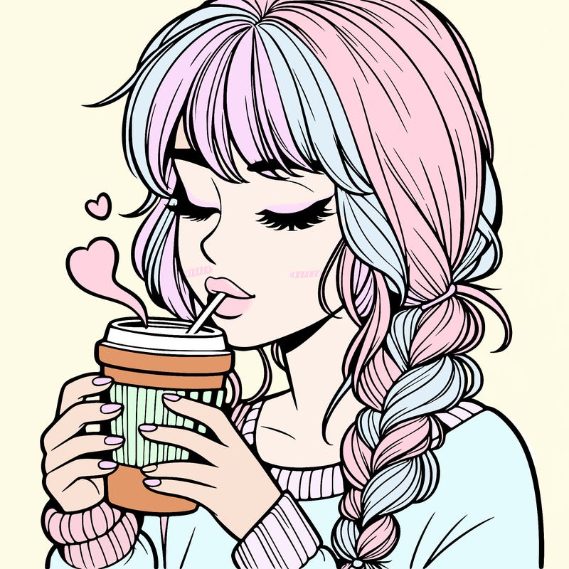 realistic girl drinking coffee
