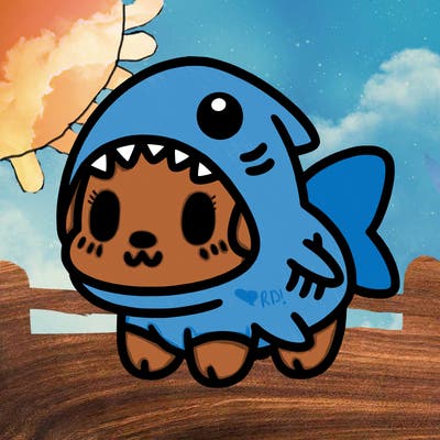 cute dog wearing a shark costume