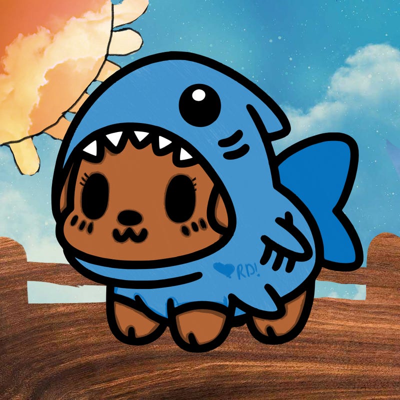 cute dog wearing a shark costume