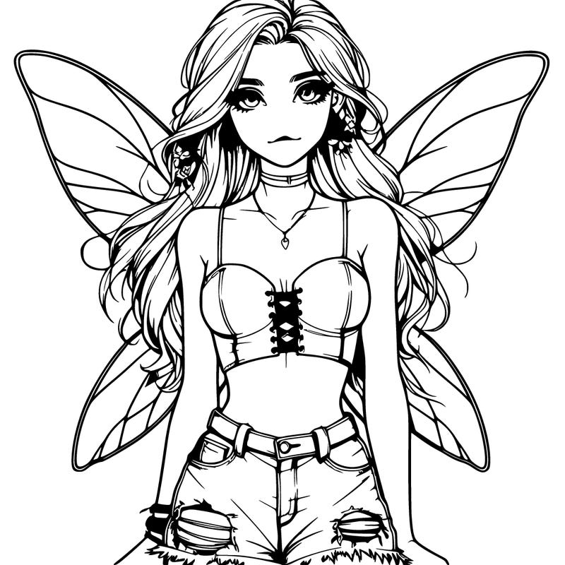 realistic fairy with a crop top and ripped jean shorts