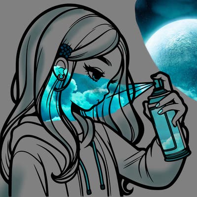 a realistic girl spray painting