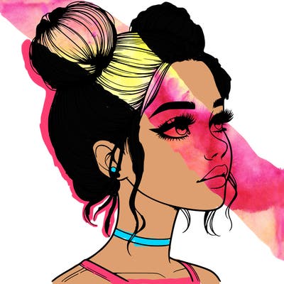 realistic girl with buns on the top of her head