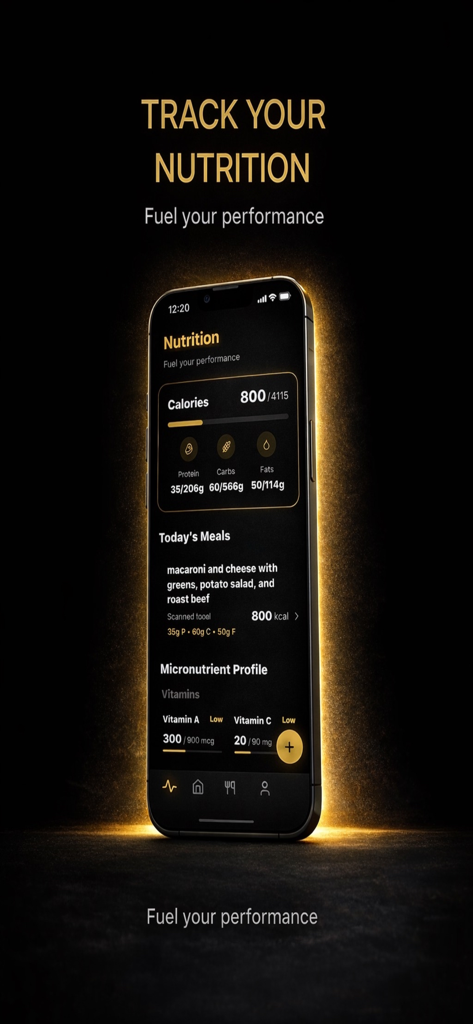 3AK - Interface of the 3AK app showing calorie tracking and micronutrient profiles for high performance athletes