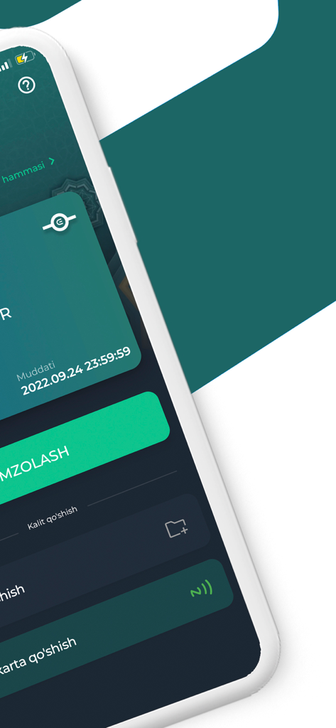 E-IMZO mobile app interface showing electronic digital signature options and key management for Uzbekistan government services