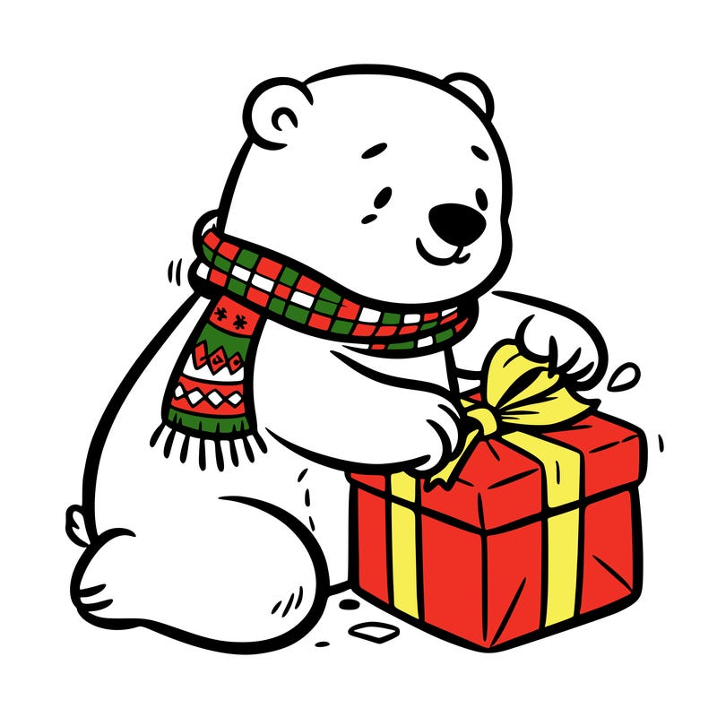 polar bear wrapping a present