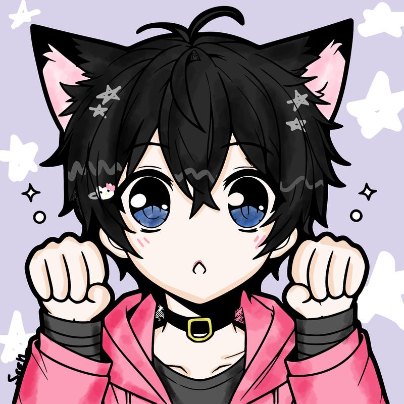 a cute anime boy with cat ears