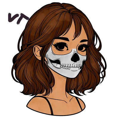 realistic girl with skull