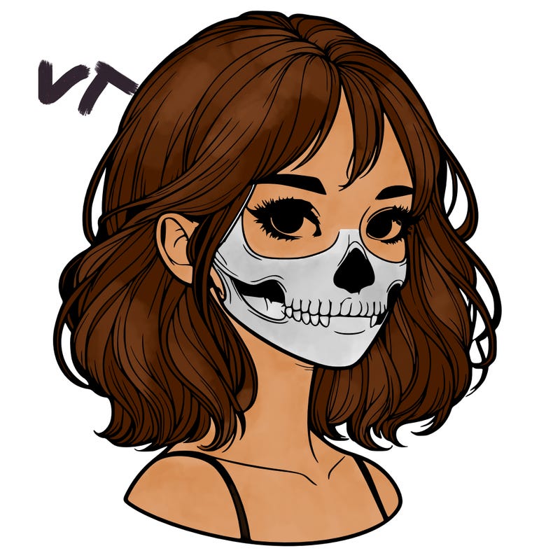 realistic girl with skull