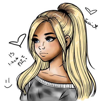 realistic girl with a high ponytail