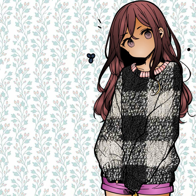 manga teen girl  in a sweater and baggy pants