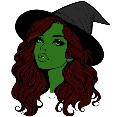 realistic witch girl with wavy hair and lips