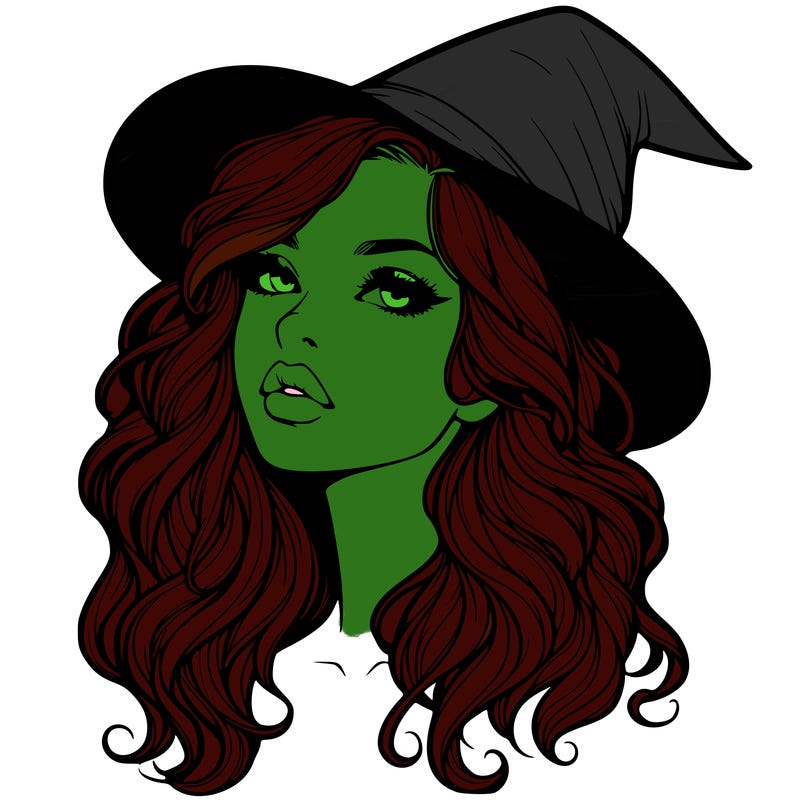 realistic witch girl with wavy hair and lips