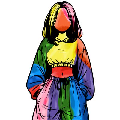 realistic girl faceless with baggy pants and a crop top