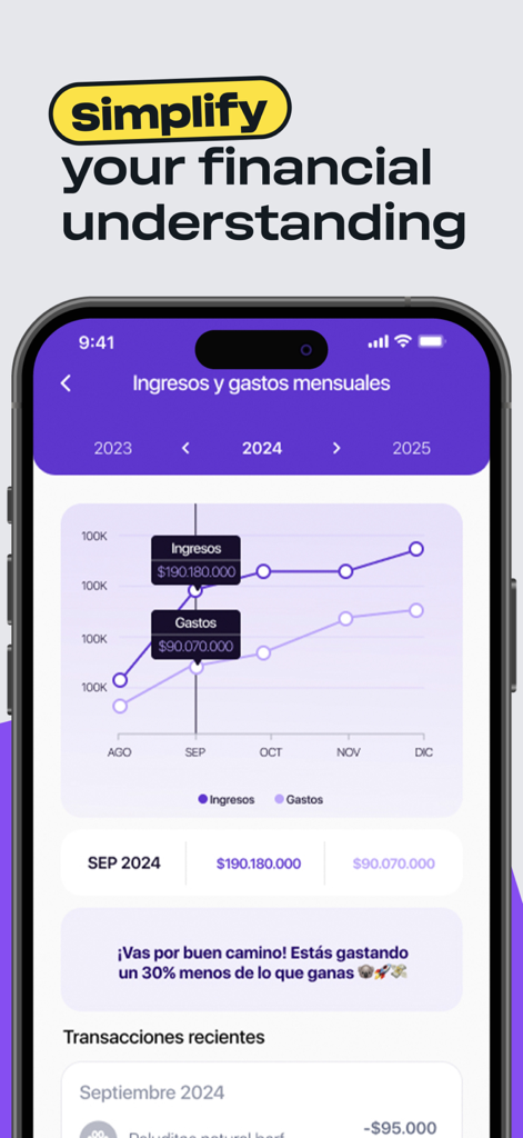 Line graph in Kebo app comparing monthly income and expenses