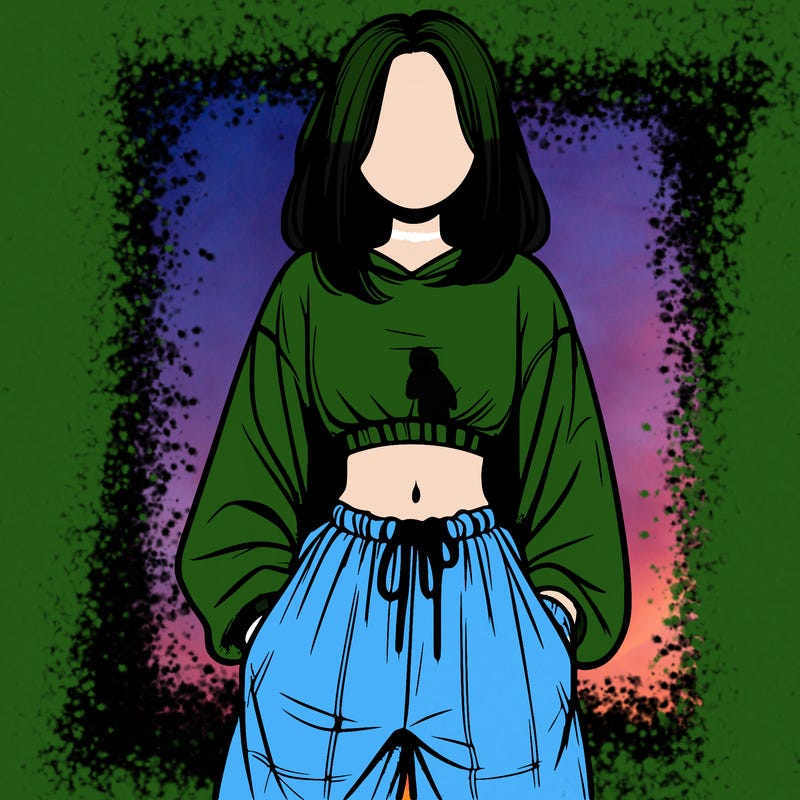 realistic girl faceless with baggy pants and a crop top