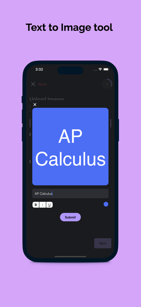 Tier List Maker - Lomo - Interface of Tier List Maker Lomo showing the Text to Image tool creating an AP Calculus label