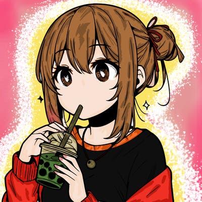 manga character drinking boba