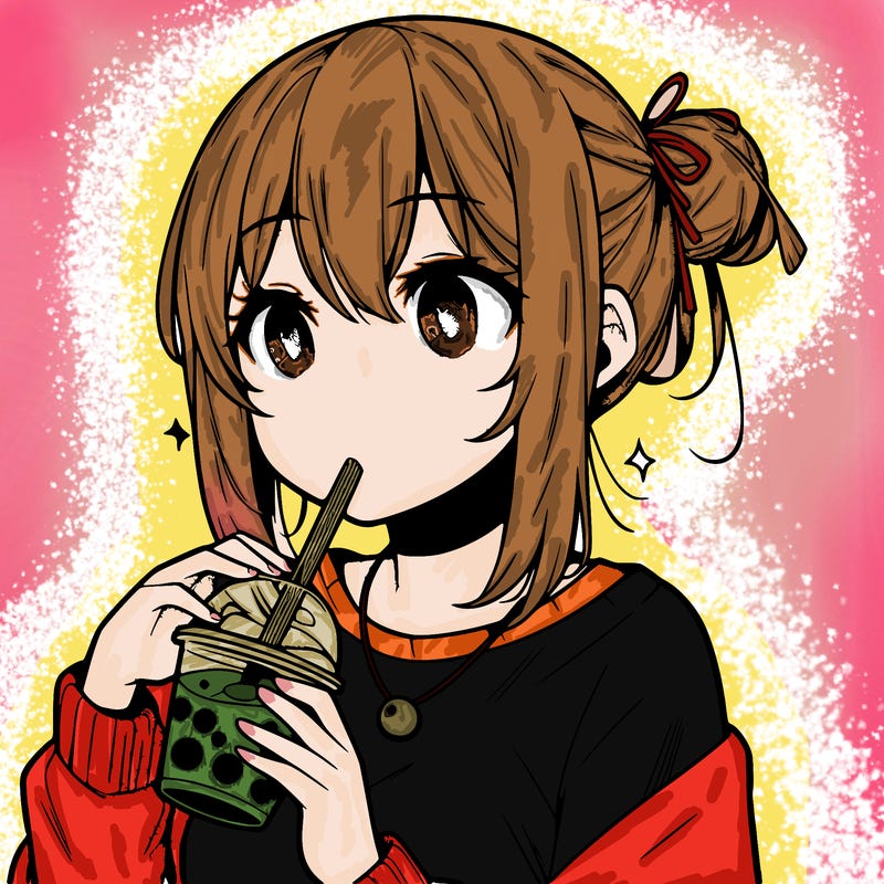 manga character drinking boba
