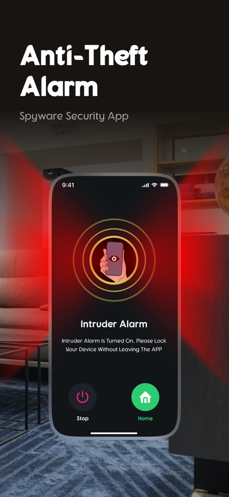 Screenshot of the intruder alarm interface in the Clap to Find My Phone app