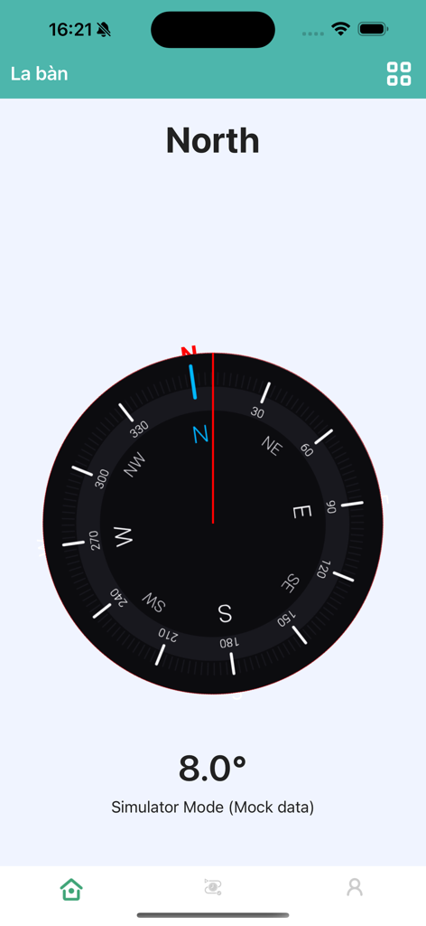 ToolX: Pocket Measure Ultimate - Digital compass interface in the ToolX app showing the direction North