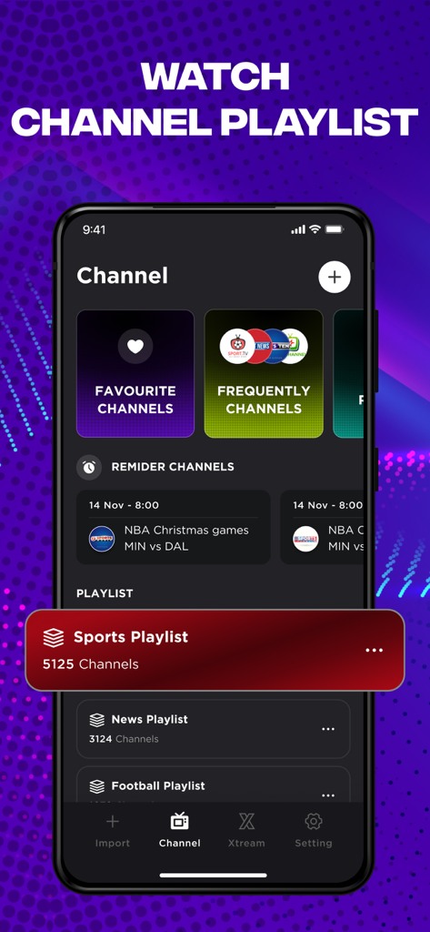 IPTV Smarters Player Lite app interface showing sports and news channel playlists