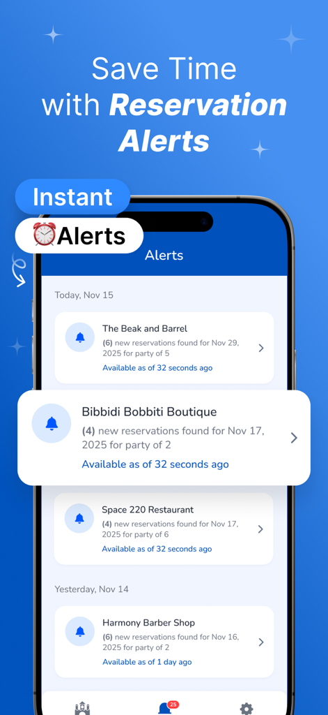 DreamTable: Mouse Watcher - DreamTable mobile app screen showing instant reservation alerts for Disney dining and experiences
