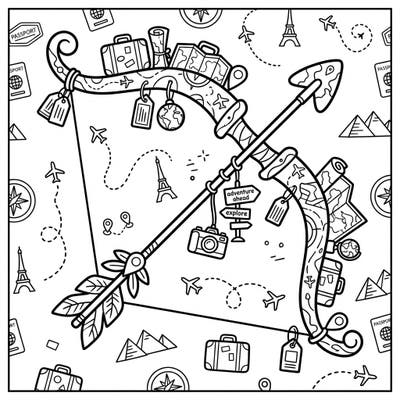 Combine romance with wanderlust in this unique Cupid's Bow Vacation coloring page, brimming with delightful travel motifs. Get ready to personalize an arrow-shooting adventure across iconic landmarks and cherished souvenirs.